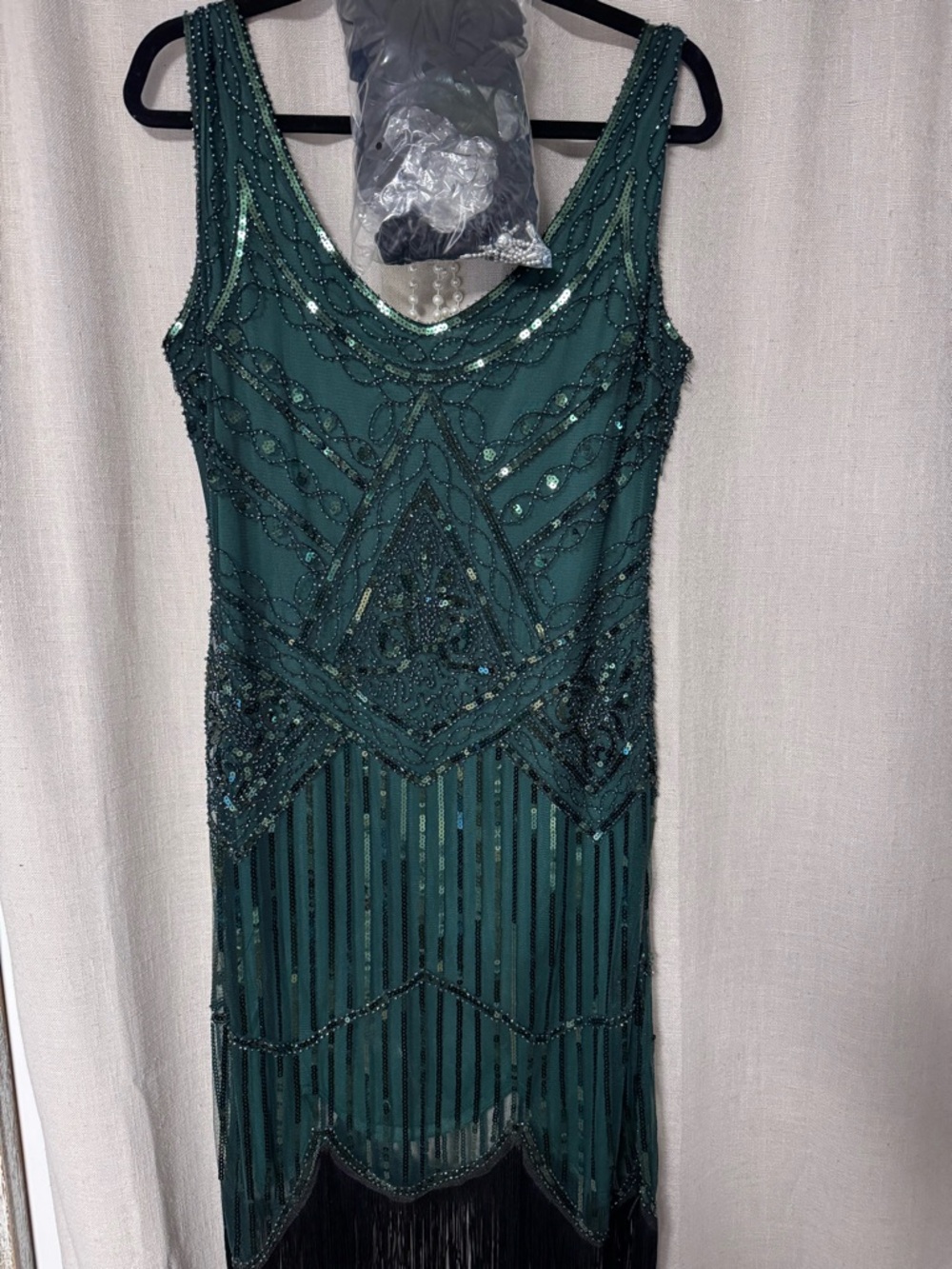 Daisy Emerald Beaded Fringe Midi Dress